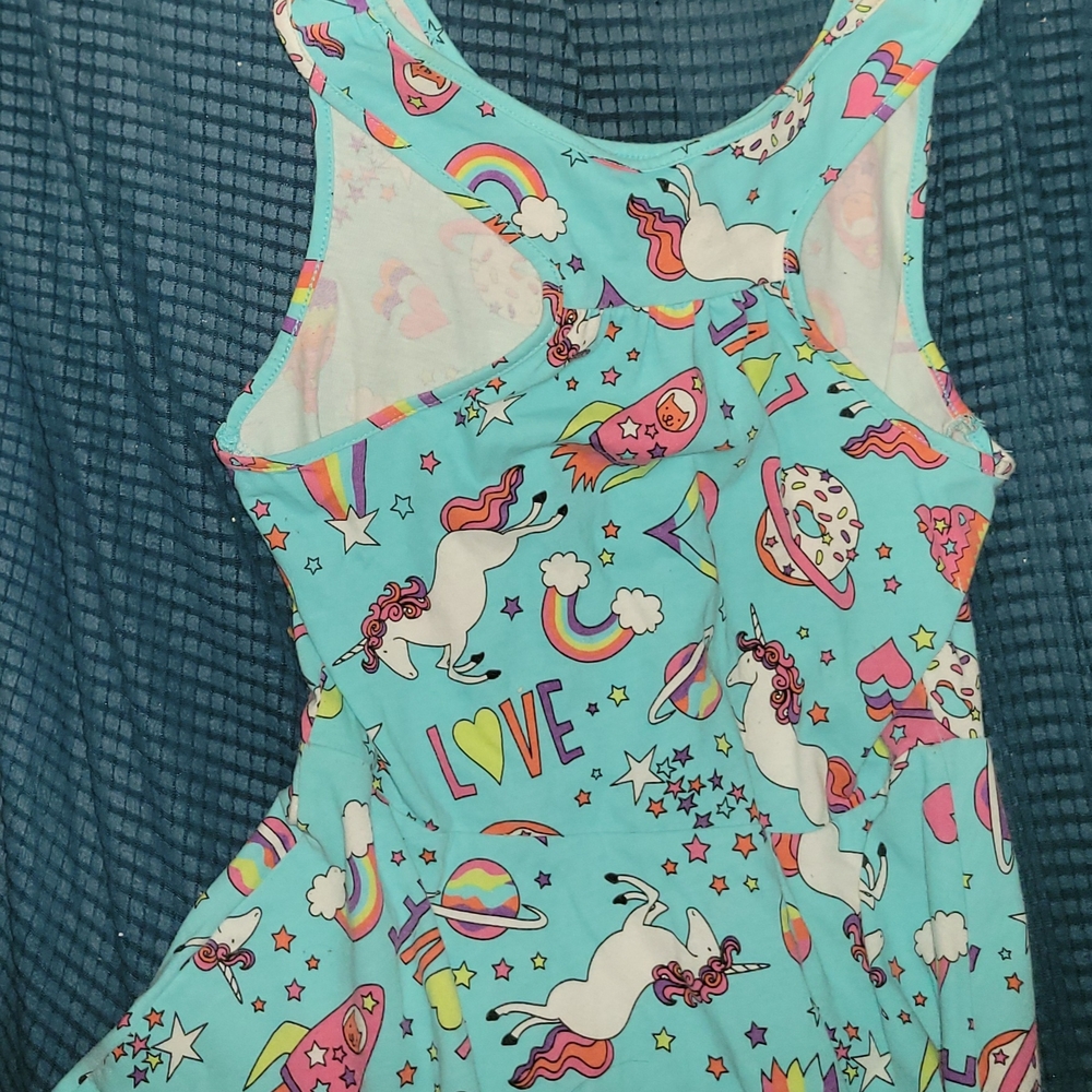 Dress Place (TCP)  Blue with Colorful Rocket and Rainbow Size Large (10-12)